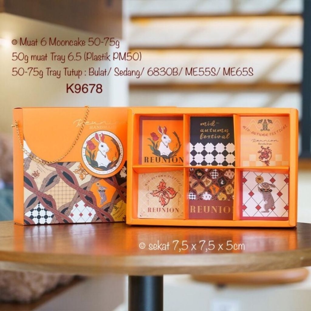 

RABBIT ORANGE - Box mooncake 50-75gr sekat 6 dus kue bulan kotak packaging mid autumn festival