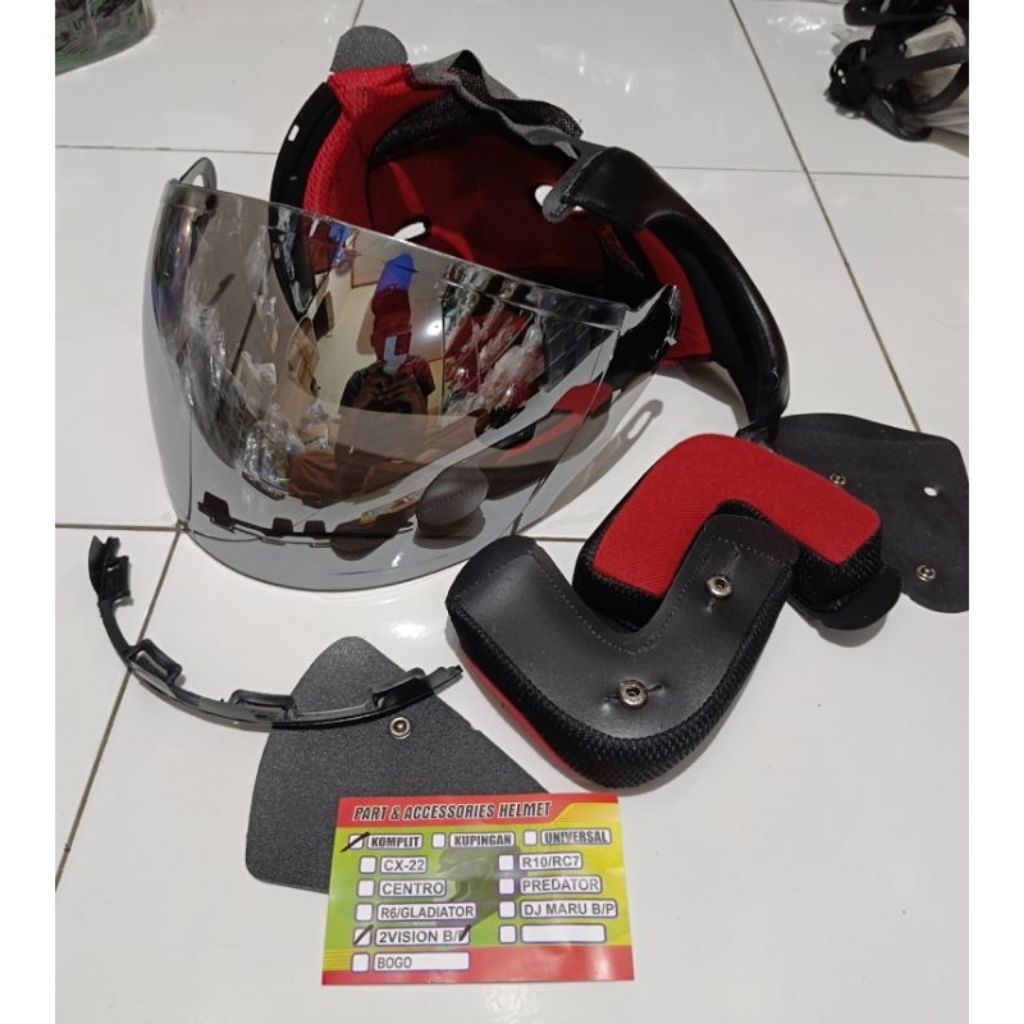 busa helm kyt 2vision kancing besi/kancing plastik+kaca helm bening hitam silver
