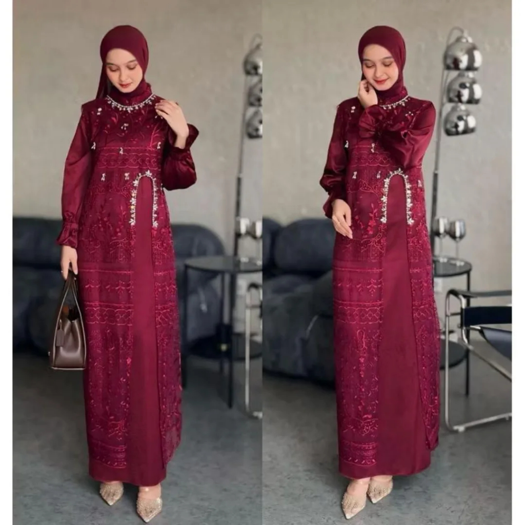 Marsya Dress Elegan Dan Mewah Syari Muslimah Untuk Pesta Maupun Formal Casual Premium Tille