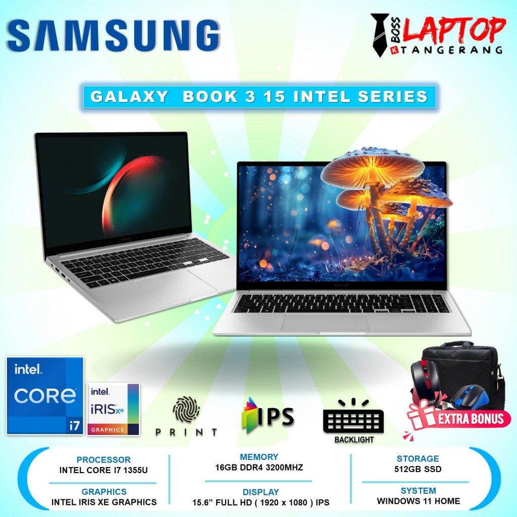 Laptop Tipis Samsung Galaxy Book 3 15 intel i7 Gen 13 Ram 16GB 15.6 inch Full HD IPS Backlight