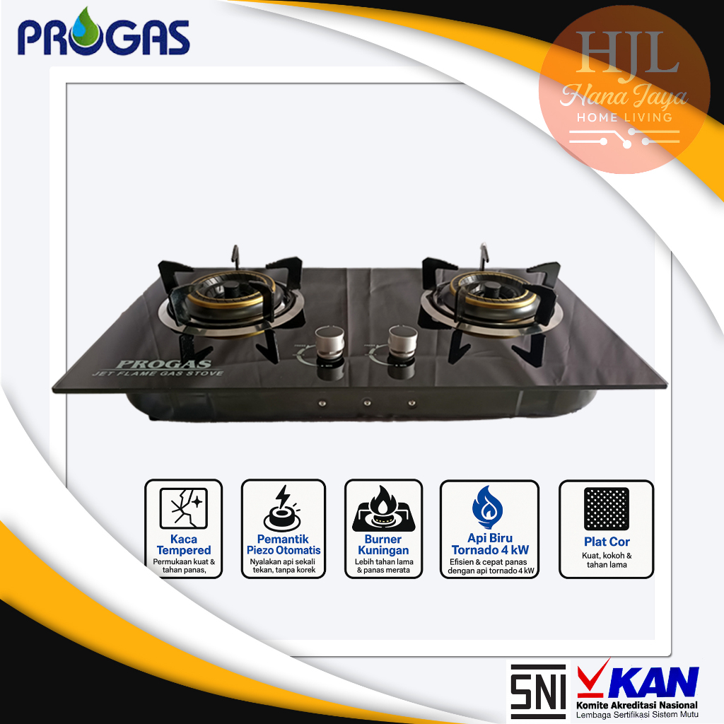 Progas Kompor Gas 2 Tungku Kompor Tanam Kaca