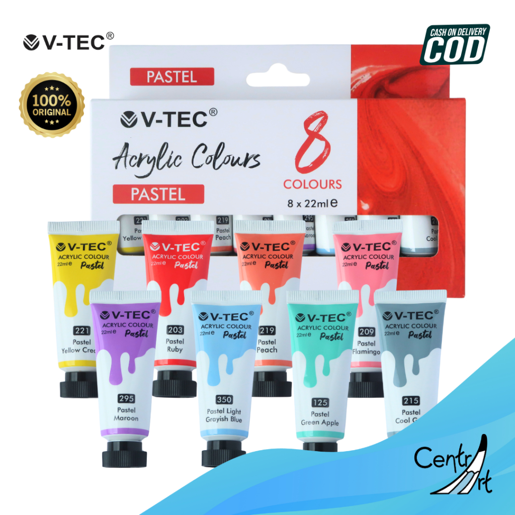 

V-tec Acrylic colour pastel 8 colours x 22 ml Vtec cat akrilik pastel delapan warna