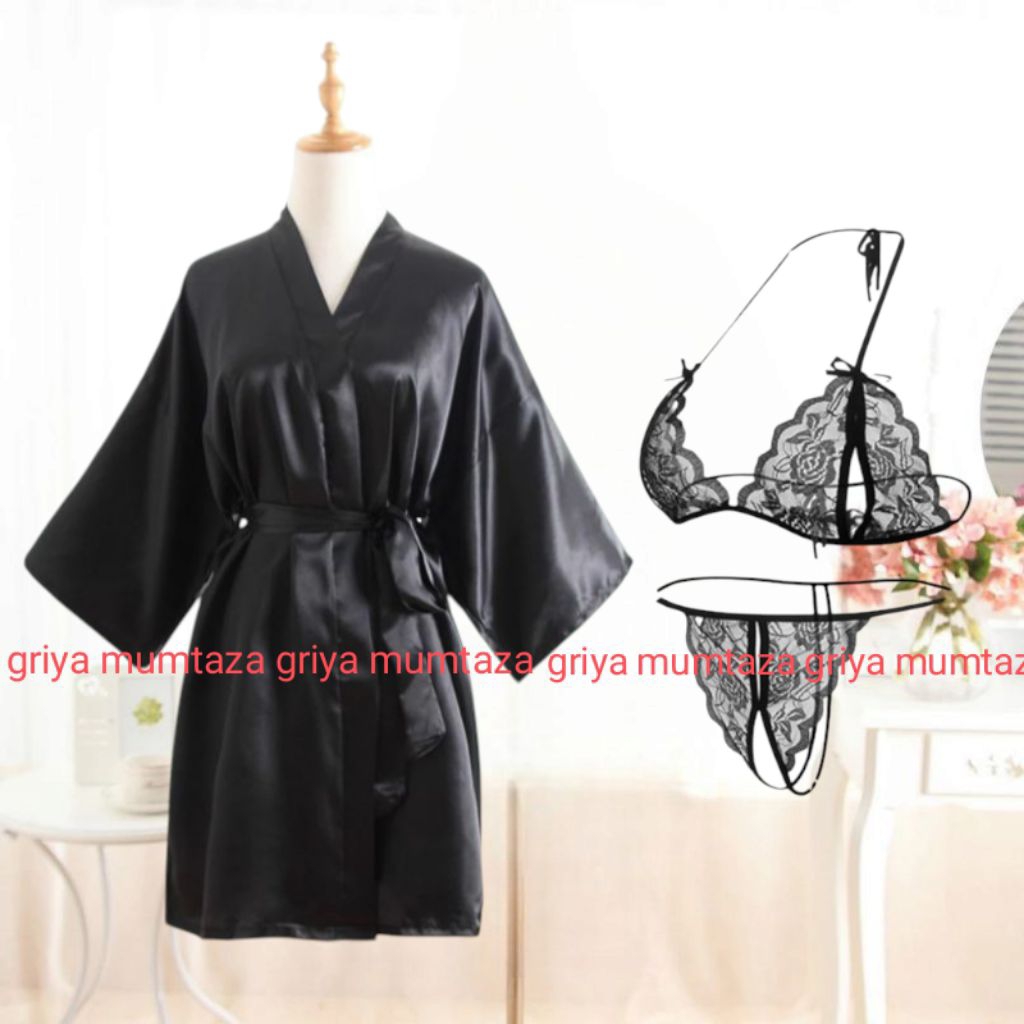 Set Lingerie Bra+Kimono bahan lembut | Set Kimono | Sexy Lingerie | Kimono Sexy