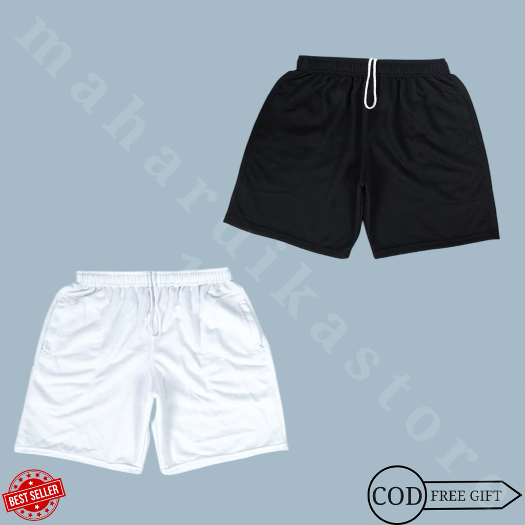 Celana Olahraga pendek pria polos warna hitam & putih tes Polri-tni