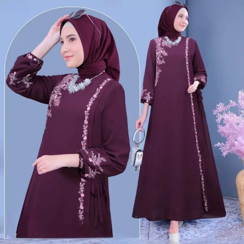 Ganesha Dress Galuhita Gamis Bordir Terbaru Wanita Simpel Mewah Elegan Bahan Ceruty Babydoll Import