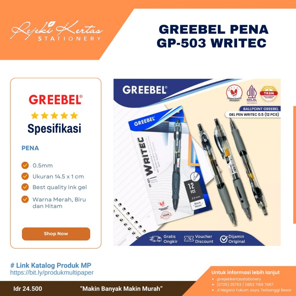 

Greebel Pena GEL Pen Writec GP-503 1 Pak Isi 12