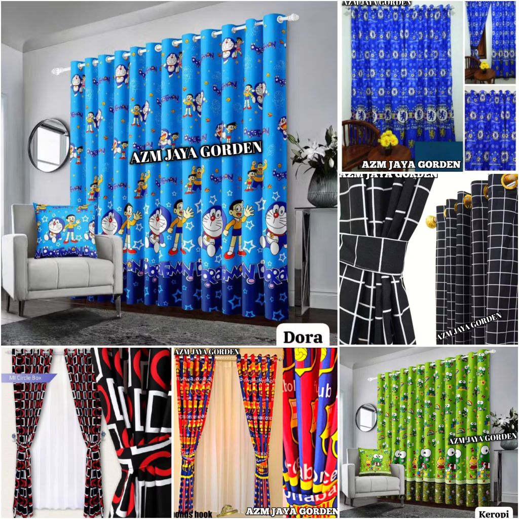 gorden jendela pintu Minimalis model  smokring bahan katun motip kalakter gorden doraemon keropy Hel