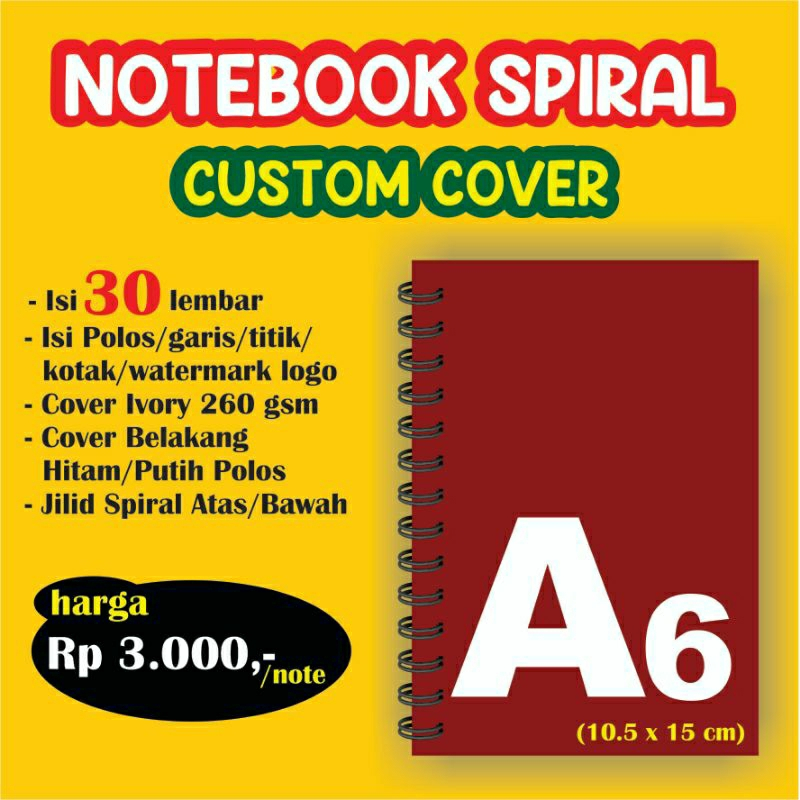 

Notebook / Notes Spiral Custom A6 isi 30 lembar garis/polos