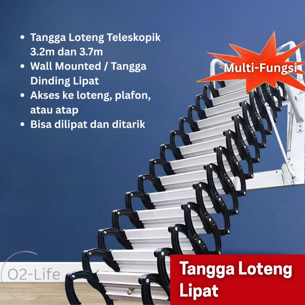 Tangga Loteng Lipat 3.2M Teleskopik – Tangga Dinding Lipat Tempel Tembok / Wall Mounted Telescopic S