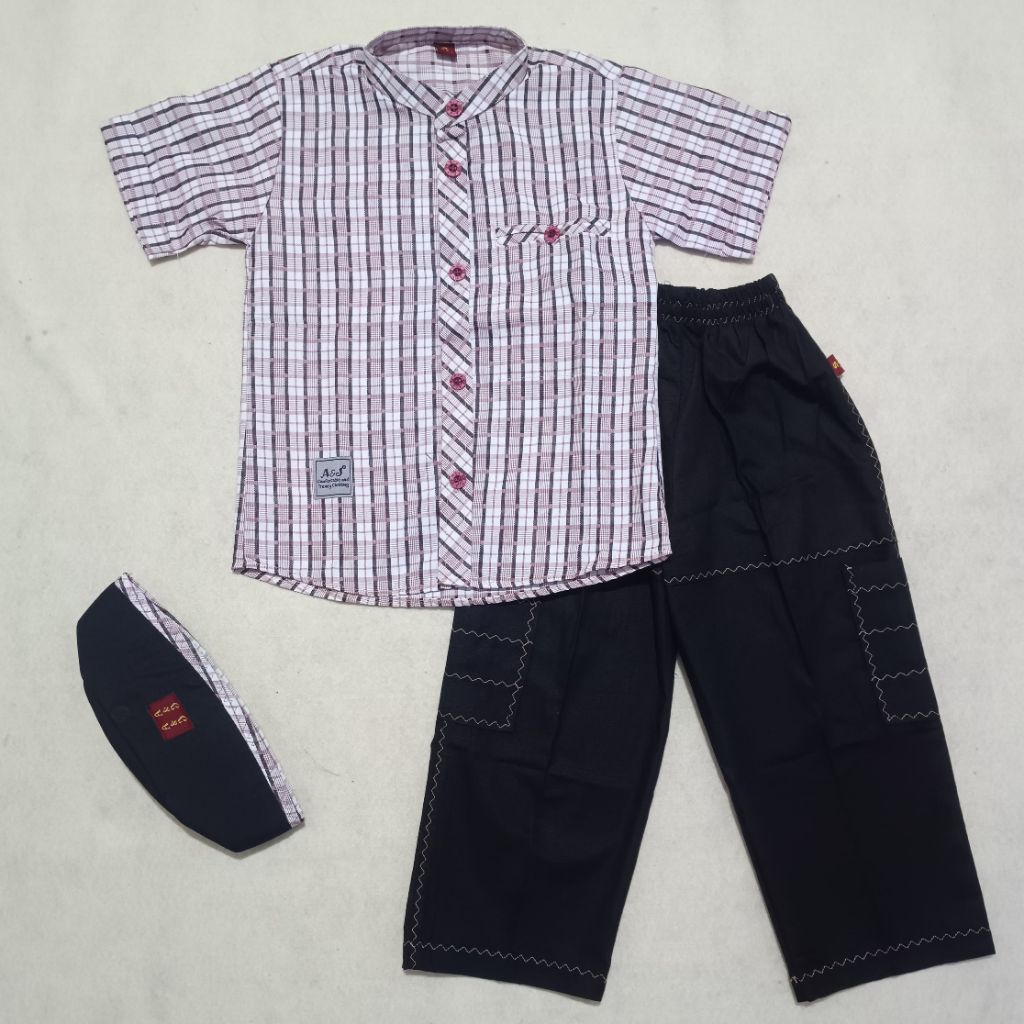 koko anak A&J motif kotak lengan pendek