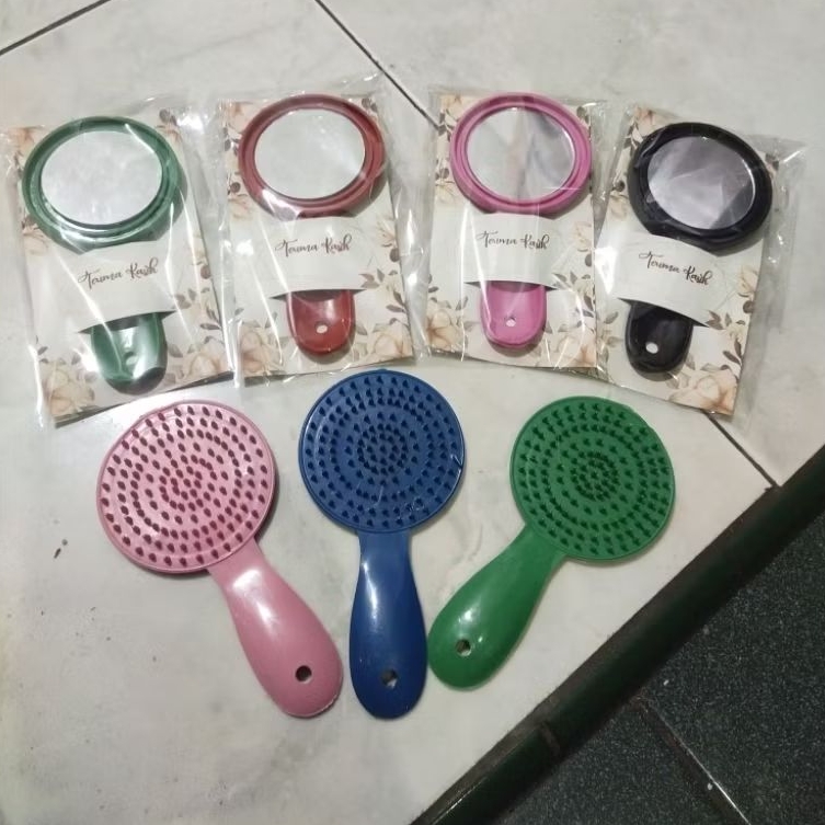 ( isi 50pcs ) Souvenir Sisir kaca bulat kemas alas Shabby