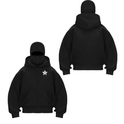 Korean Hoodie Balaclava Pria Wanita Casual Vinatge Star Teks Logo / Jacket Hoodie Resleting