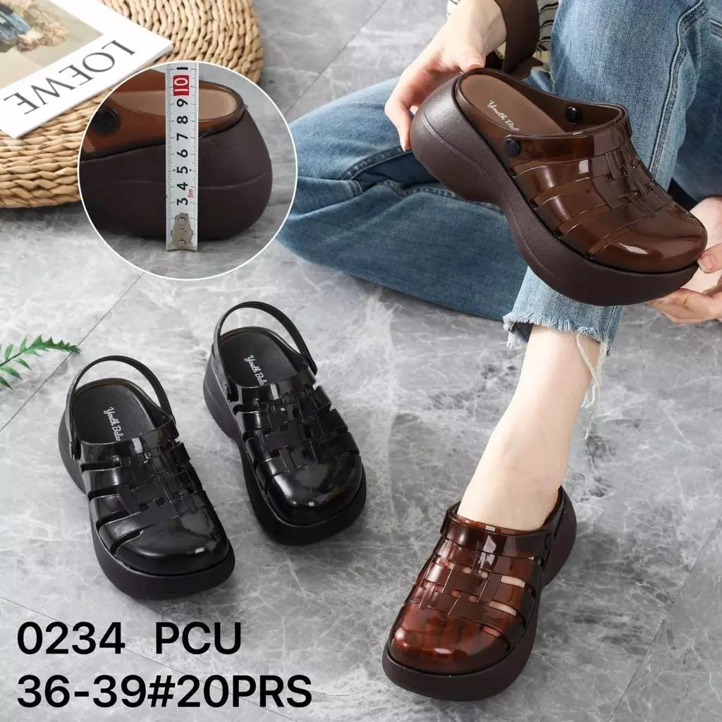 Sepatu Sandal Wedges Slop Tinggi Polos Karet Jelly  Balance 0234