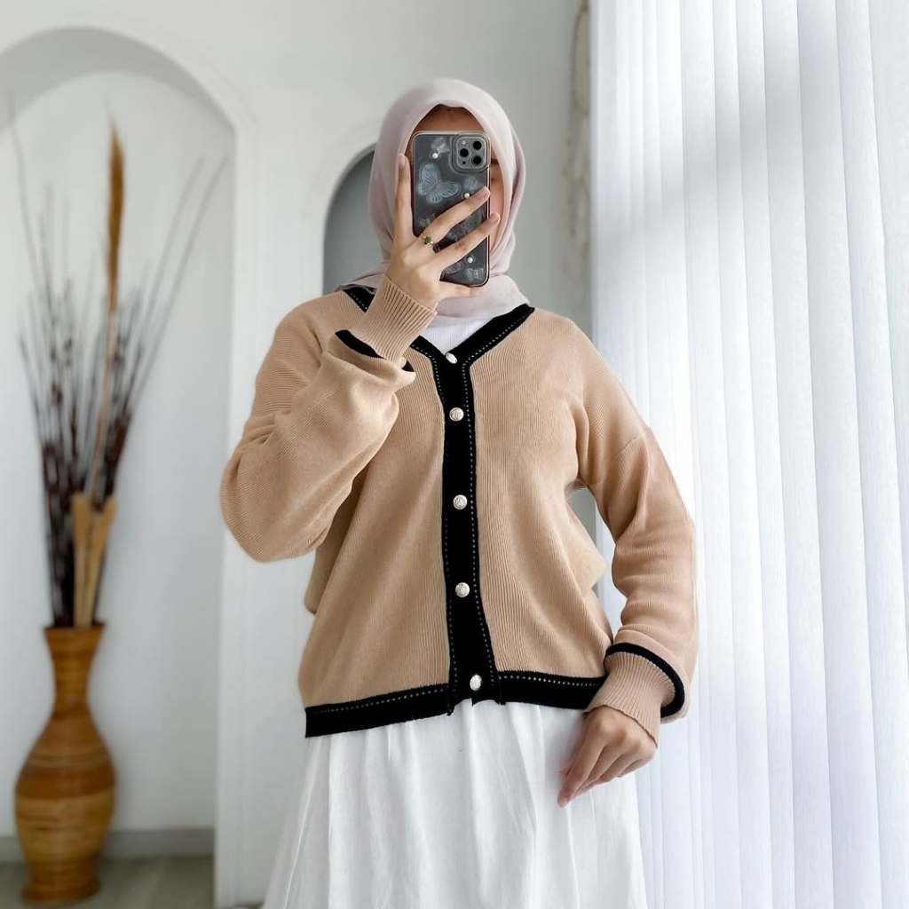 Cardigan Wanita Tisha Cardi HS Bahan Rajut Kancing Depan LD100-118 cm Size M L XL XXL Cardigan Korea