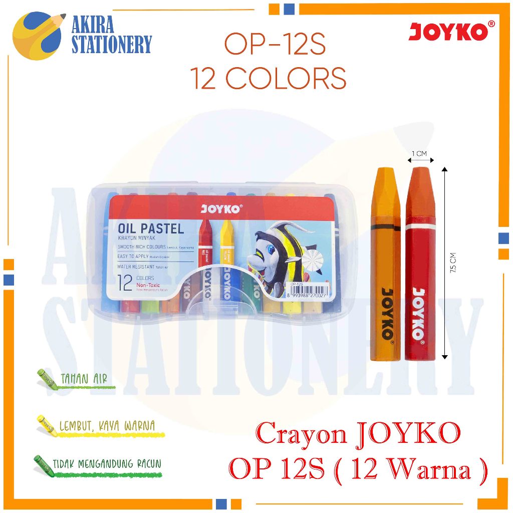 

Krayon JOYKO OP 12 S Besar / Crayon Joyko OP-12s / Kerayon Minyak isi 12 Warna / Oil Pastel OP 12 Colours Small For Drawing Water Resistant