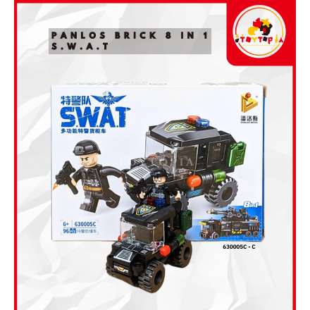 Toytopia PANLOS BRICK 8 IN 1 S.W.A.T Mainan Brick Blok City Police Kendaraan Taktis Swat dan Brick S