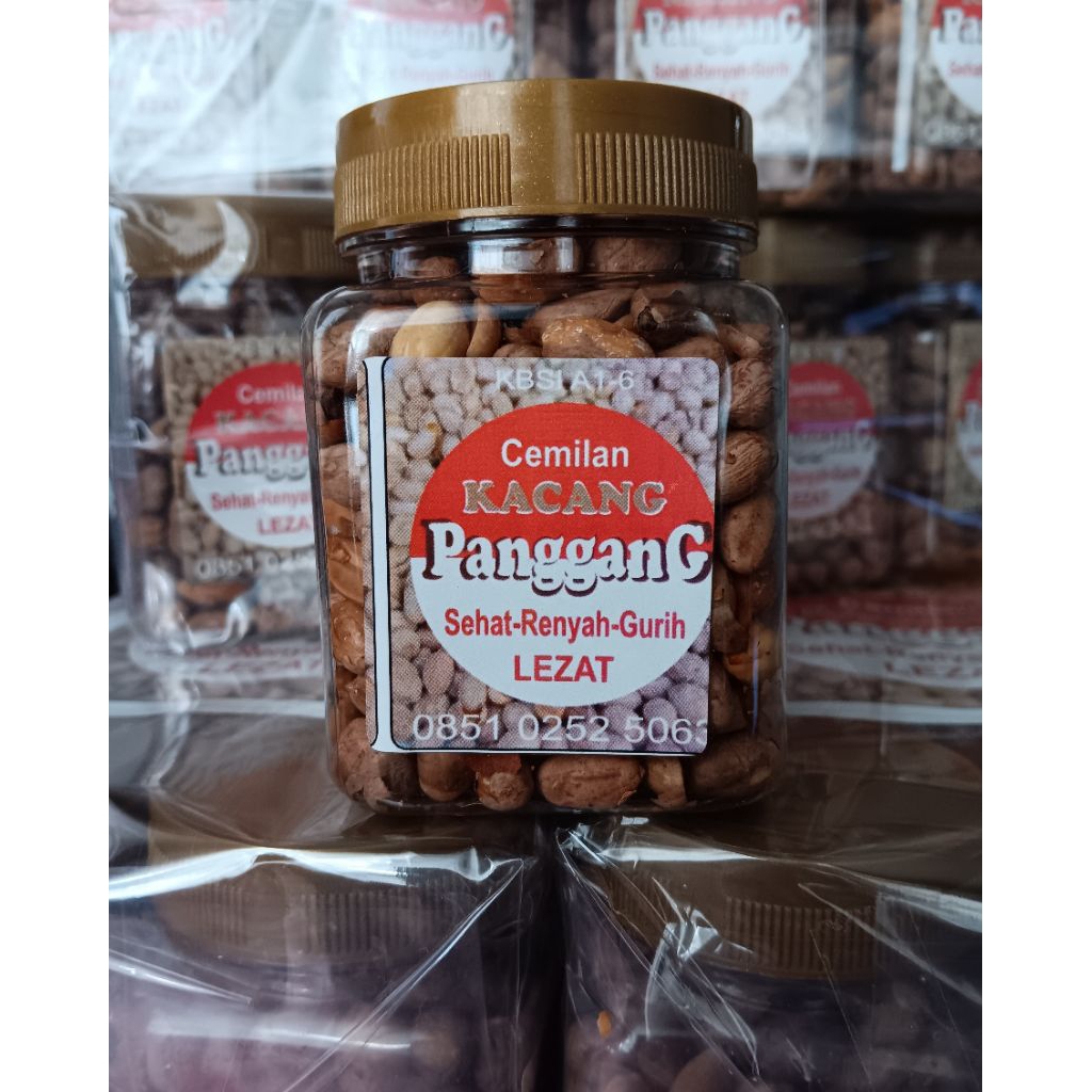 

Cemilan Kacang PangganG Renyah Gurih Lezat Snack Asin Manis, kemasan Toples 200ml dengan seal aluminium,