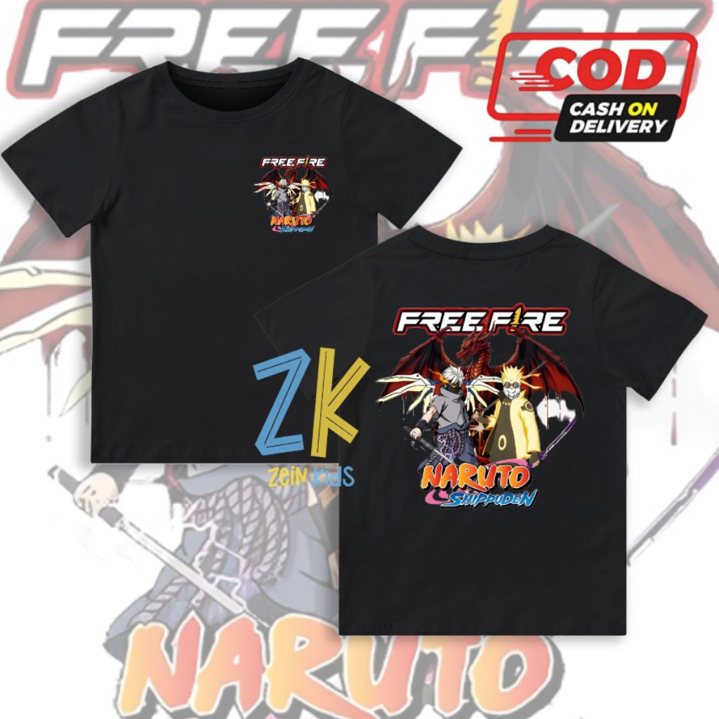 Kaos Anak FREE FIRE x NARUTO SHIPPUDEN / Baju Anak FREE FIRE x NARUTO SHIPPUDEN