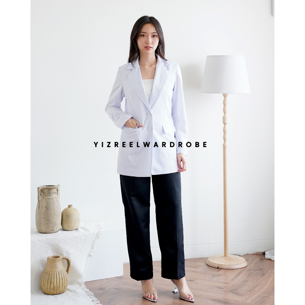 Jas Dokter Wanita / Seragam Dinas Kesehatan / Baju Putih PNS Wanita / Baju Perawat Wanita - 7018 Put