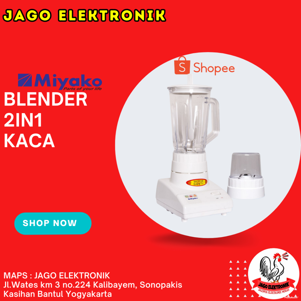 Miyako Blender Kaca 1 Liter 2 in 1 BL 101 GS - 101GS - BL101 - BL101GS Penggiling Bumbu Kering 1L