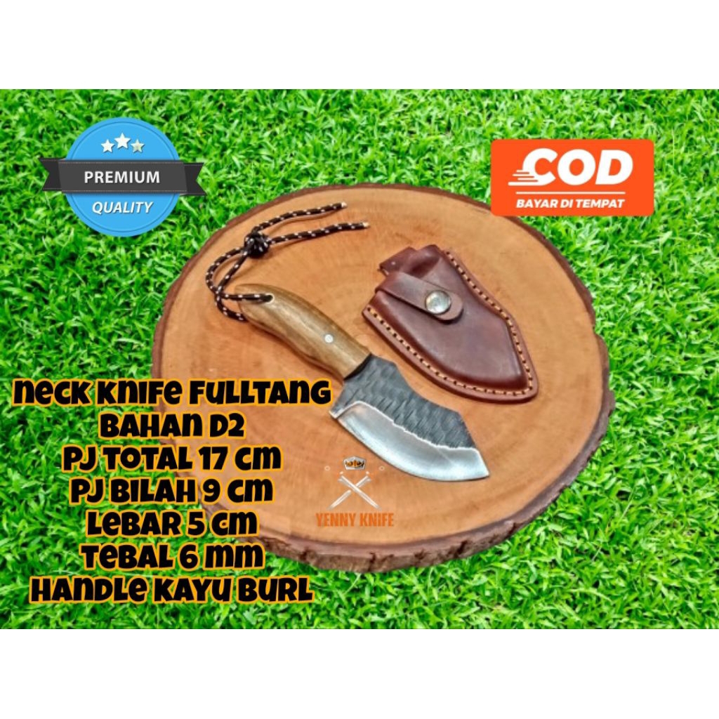 Neck Knife D2 Survival / Bushcraft / skinner neck D2 / Pisau Daging / Pisau Camping / Pisau Dapur Se