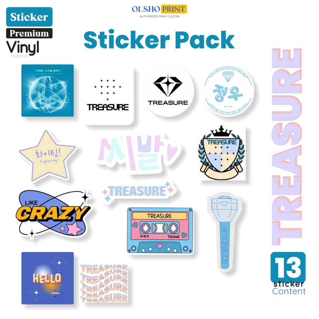 

OLSHOPRINT - STICKER STIKER TREASURE K POP KOREA DIE CUT 15 Pcs Vinyl A3+