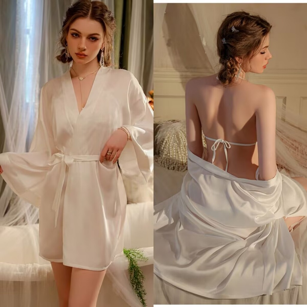 Night Show Sexy Kimono Japan Wanita Big Size Lingerie Satin hot 6A581