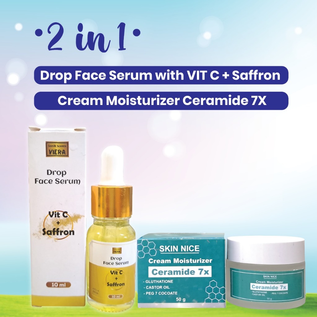 Drop Face serum with VIT C + Saffron With Cream Moisturizer Ceramide 7X Mencerahkan Niacinamide