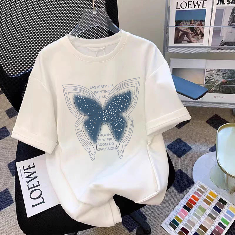 Kaos Wanita Katun Combed - Dasi Kupu-kupu Printed - Oversize T-shirt