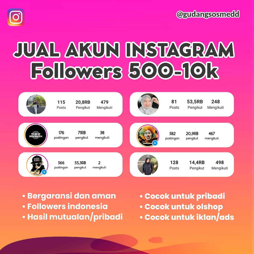 Akun IG Aktif 500–5K Followers Indonesia | Aman, Murah, Siap Pakai & Bergaransi