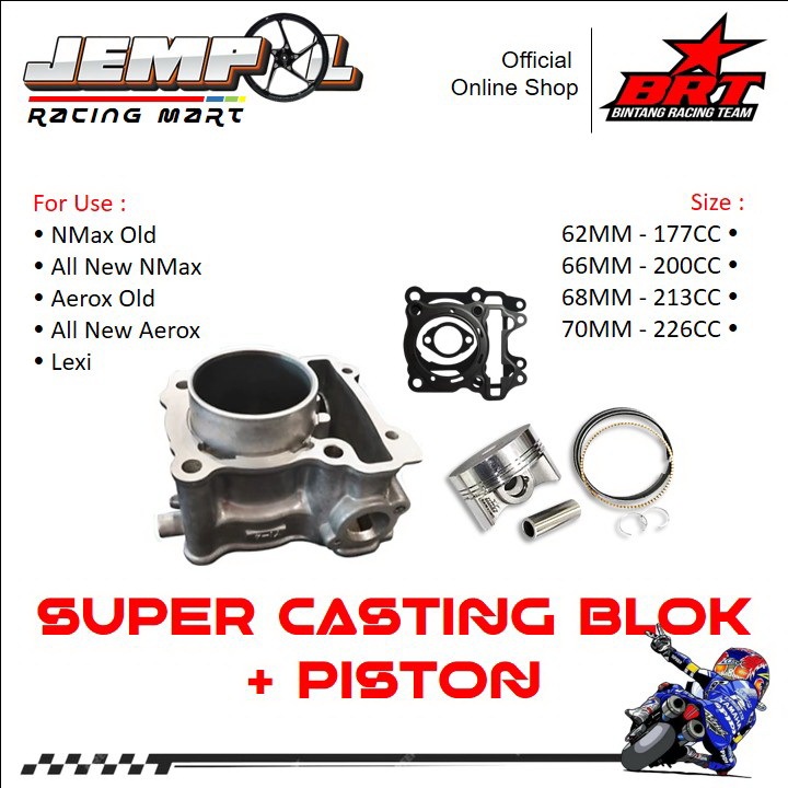 BRT Blok Cast Iron Double Cooler Piston  NMax Old  New Aerox Old New Lexi 62 66 68 70 MM
