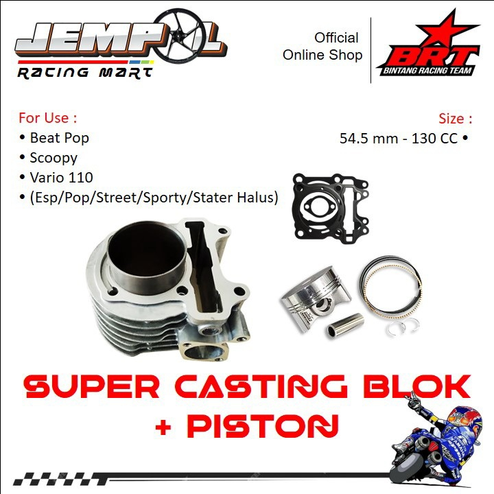 BRT Blok Cast Iron + Forged Piston Bore Up Beat Pop Esp Street Scoopy Esp 54.50 mm 130 CC