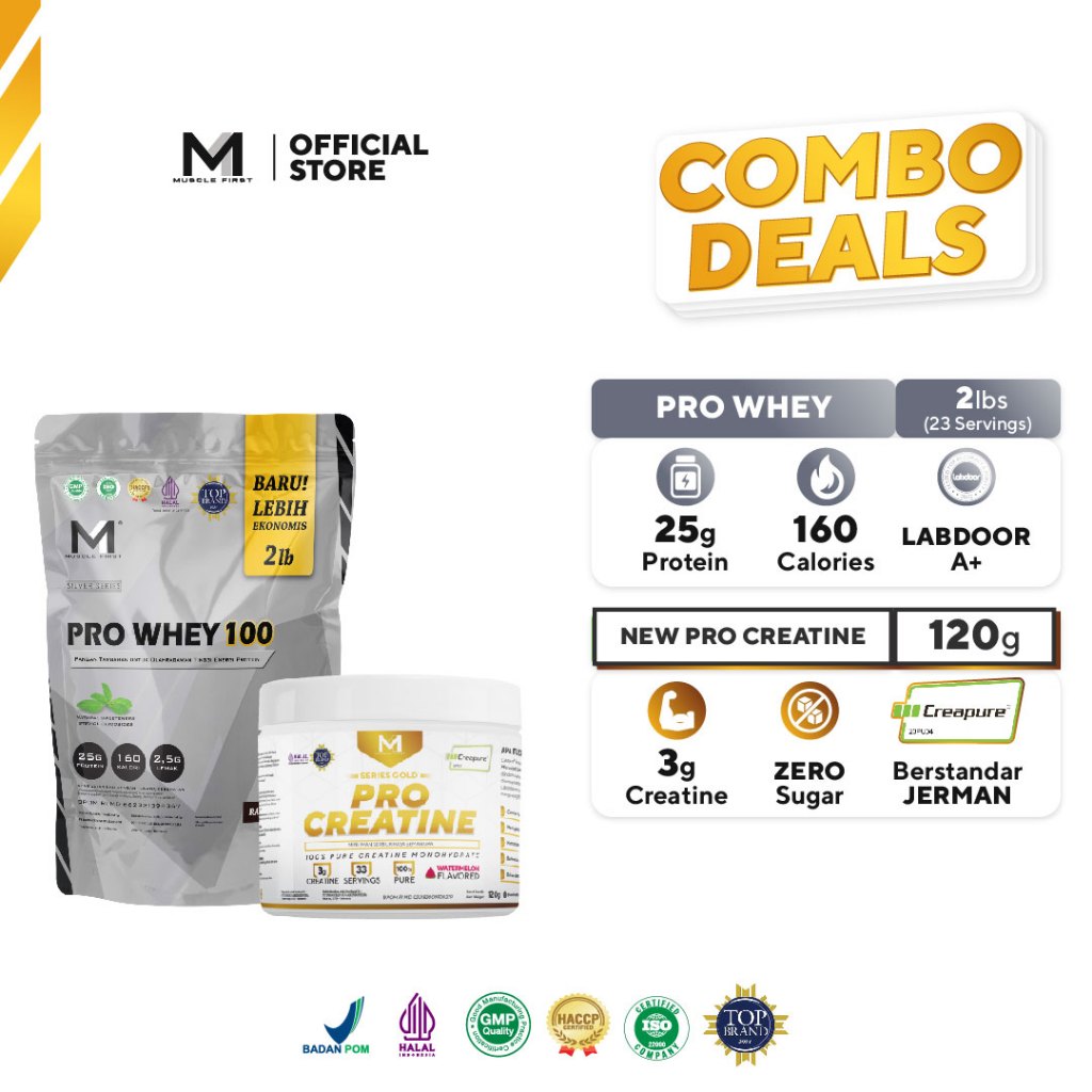 [BUNDLE] MUSCLE FIRST Pro Whey 100 2lbs + New Pro Creatine Creapure 120gr - Suplemen Fitness