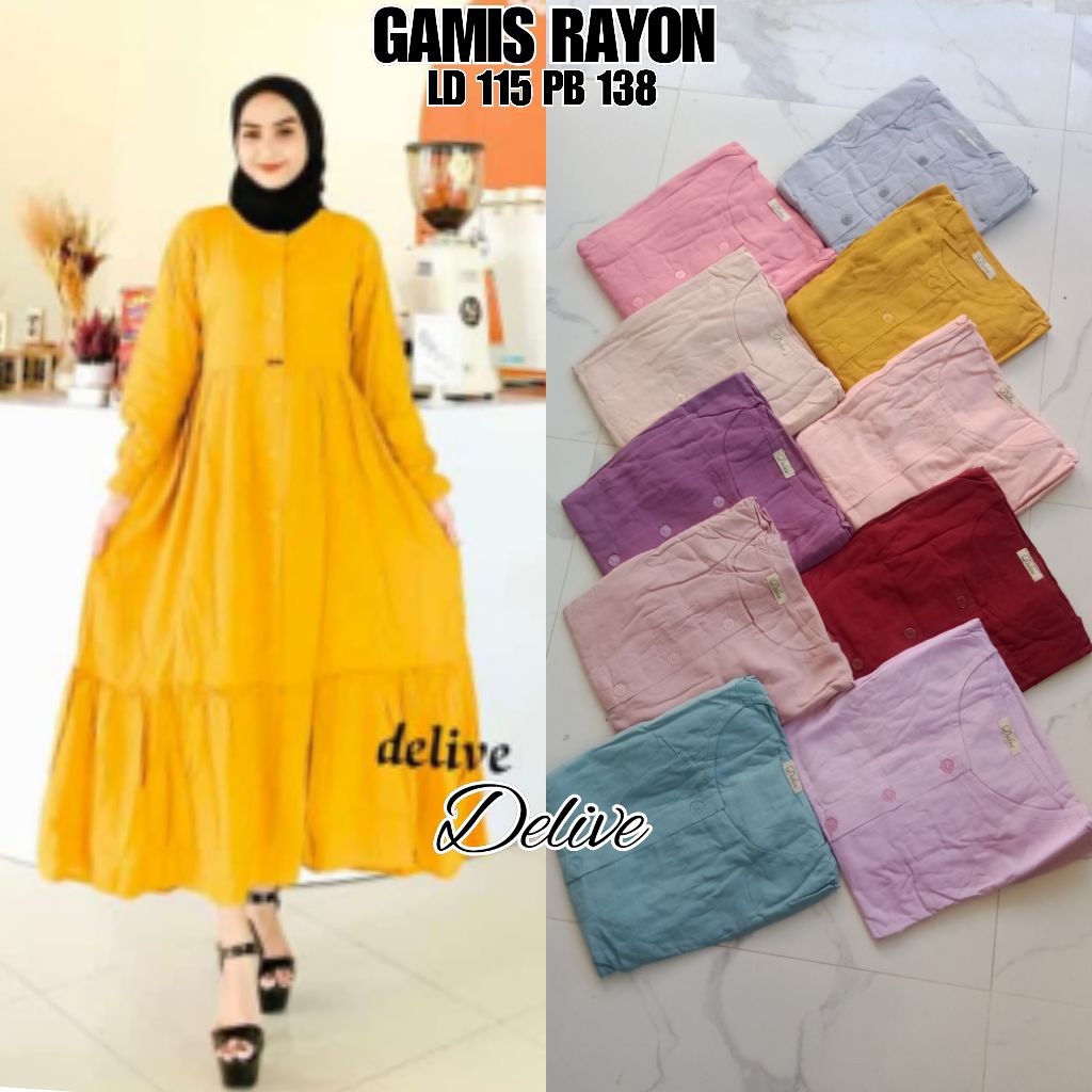 gamis rayon kancing//gamis rayon polos//gamis rayon
