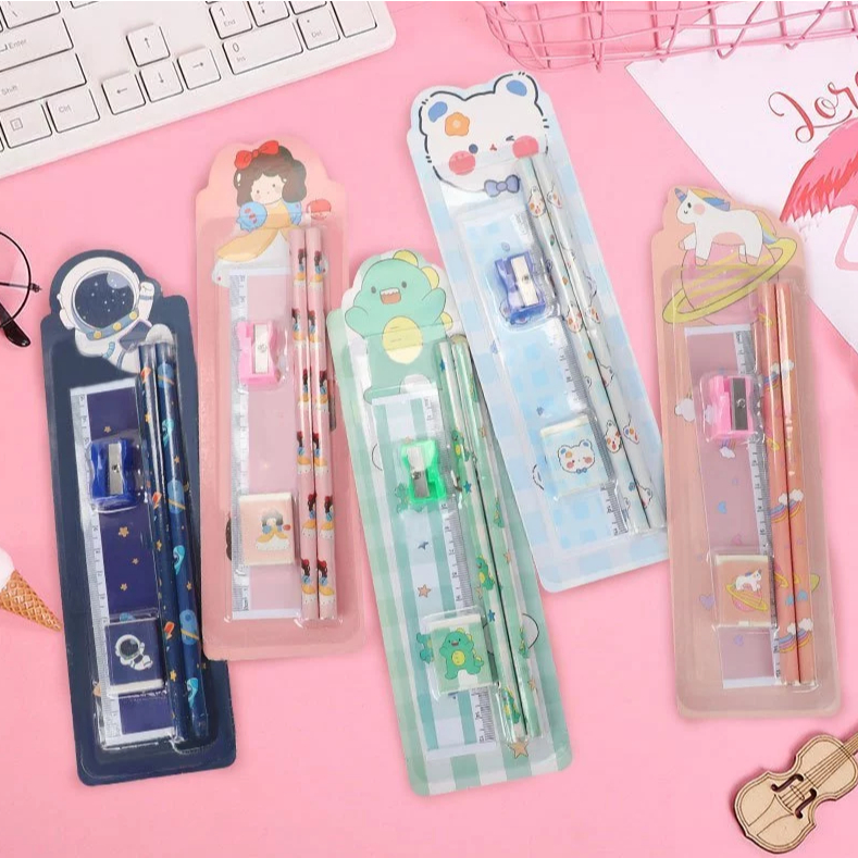 

Pensil Set 5in1 Alat Tulis Anak Lengkap Penghapus Penggaris