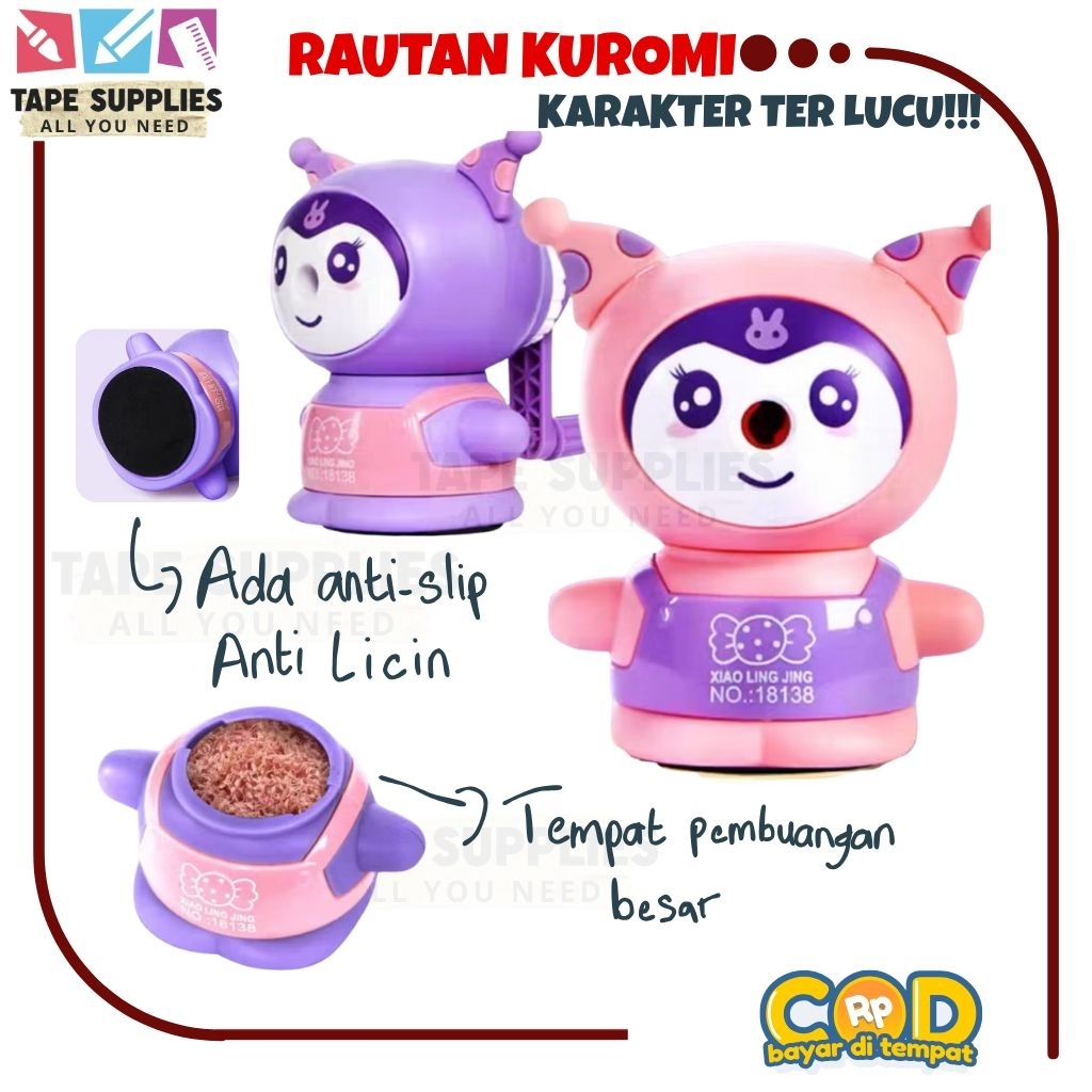 

(1 pcs) Serutan Rautan Meja/Putar Karakter Anak Lucu (KUROMI VIRAL)