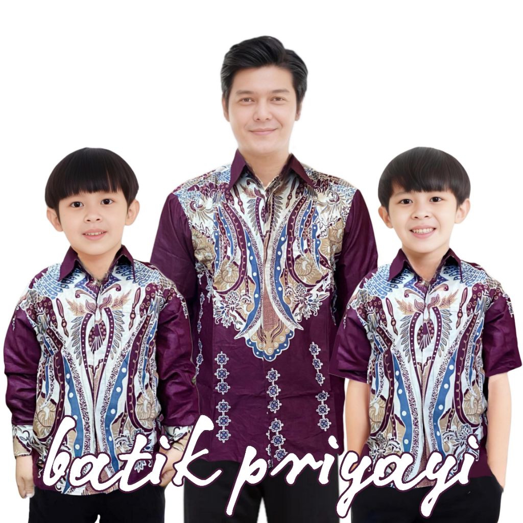 Kemeja Batik Anak Laki laki Warna Burgundy Ungu Plum Batik Pria Dewasa Couple Batik Ayah dan Anak La