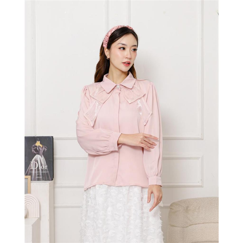 Blus Silk "Clara" – Hitam, Pink Muda & Hijau Mint | All Size Elegan & Lembut