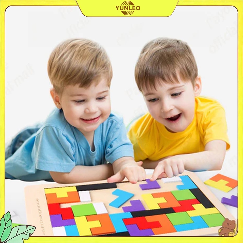 Yunleo Puzzle Kayu Bentuk Tetris Geometri Ebal 0.6Cm Mainan Russian Block Puzzle Kayu Jigsaw Toys Mainan Edukasi Otak Bayi Balita Anak