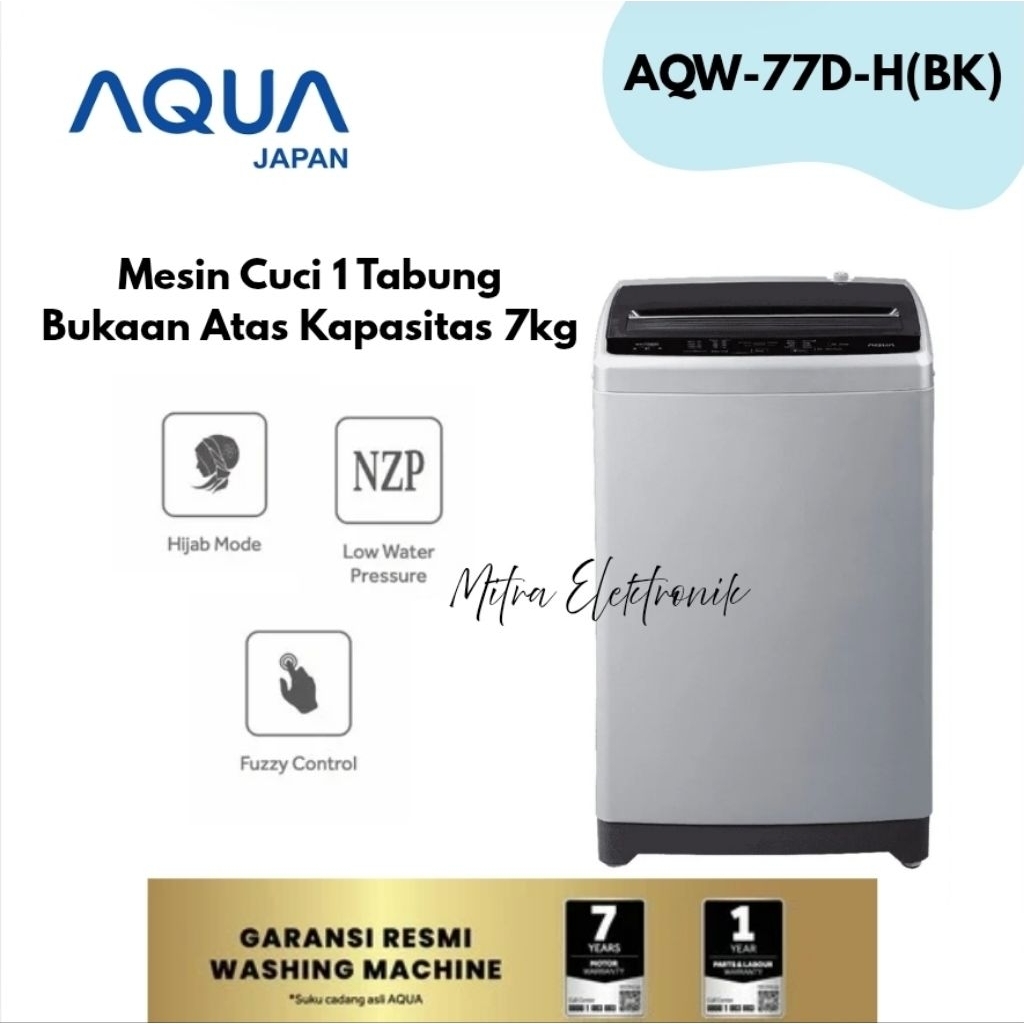 AQUA Mesin Cuci 1 Tabung Otomatis 7kg AQW-77DH(BK) Garansi Resmi / Mesin Cuci Aqua 1 Tabung Kapasita