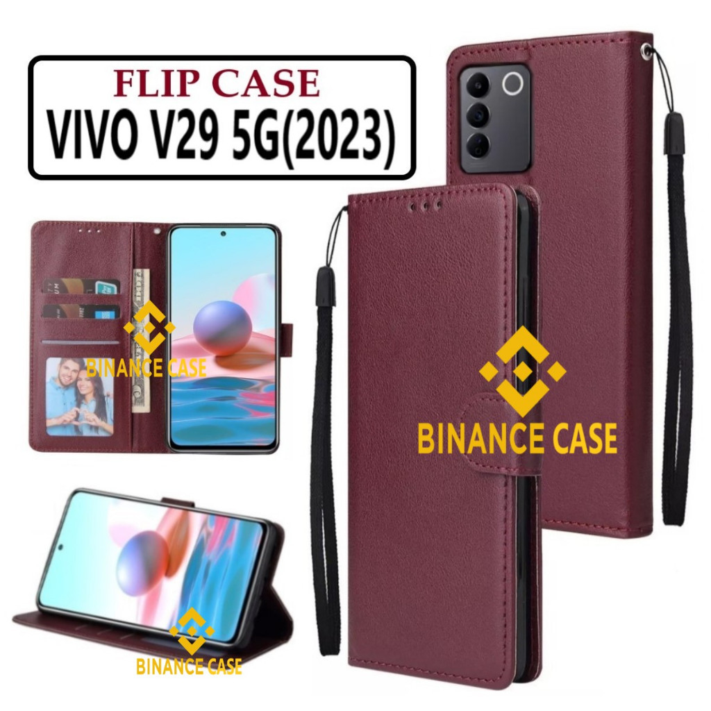 LEATHER FLIP CASE VIVO V29 CASE KULIT FLIP WALLET LEATHER KULIT PREMIUM SARUNG BUKA TUTUP KESING HP 