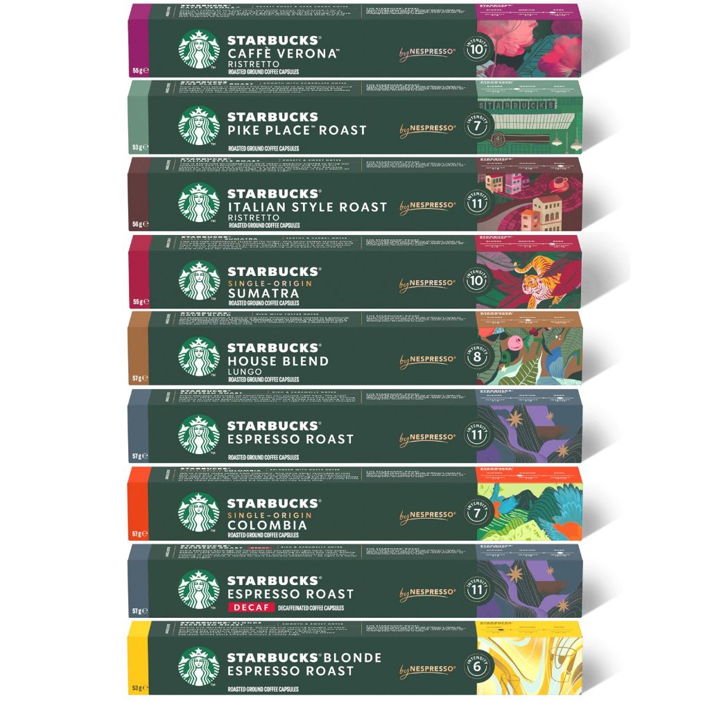 

Nespresso Starbucks Coffee Capsule Espresso Roast House Blend Blonde Colombia Breakfast Pike Place Lungo Verona Italian Sumatra Blonde Guatemala Sunny Day Vanilla Caramel Variant Kapsul Kopi Varian