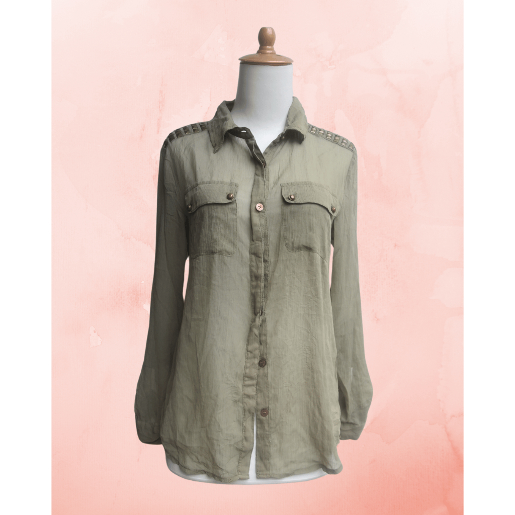 Vintage Staff Olive sheer long sleeves shirt