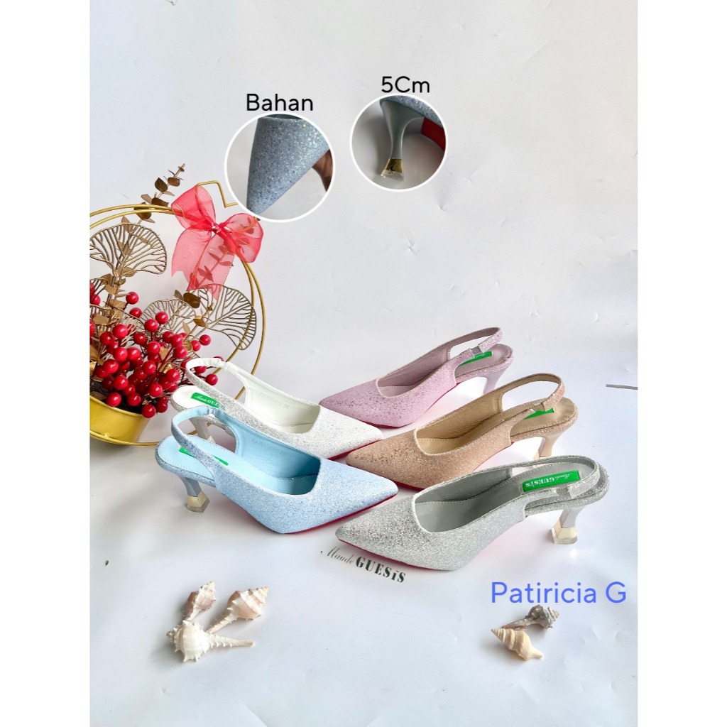 Maude GUESIS - Patricia G Sandal Heels Wanita 5cm Bahan Glitter / heels guess 3 cm
