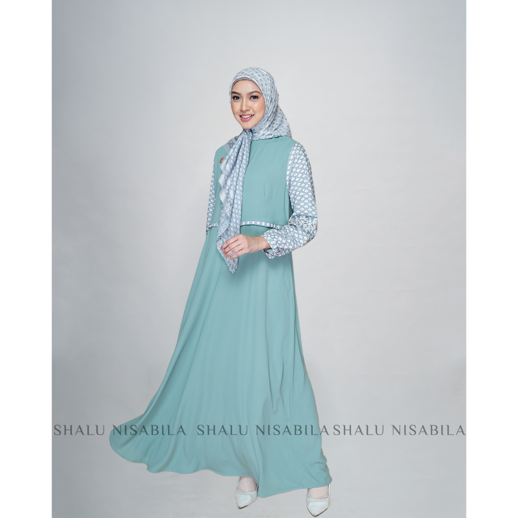 Shalu Nisabila - Eveline Dress Gamis Wanita Mix Printing Muslimah Wudhu Friendly