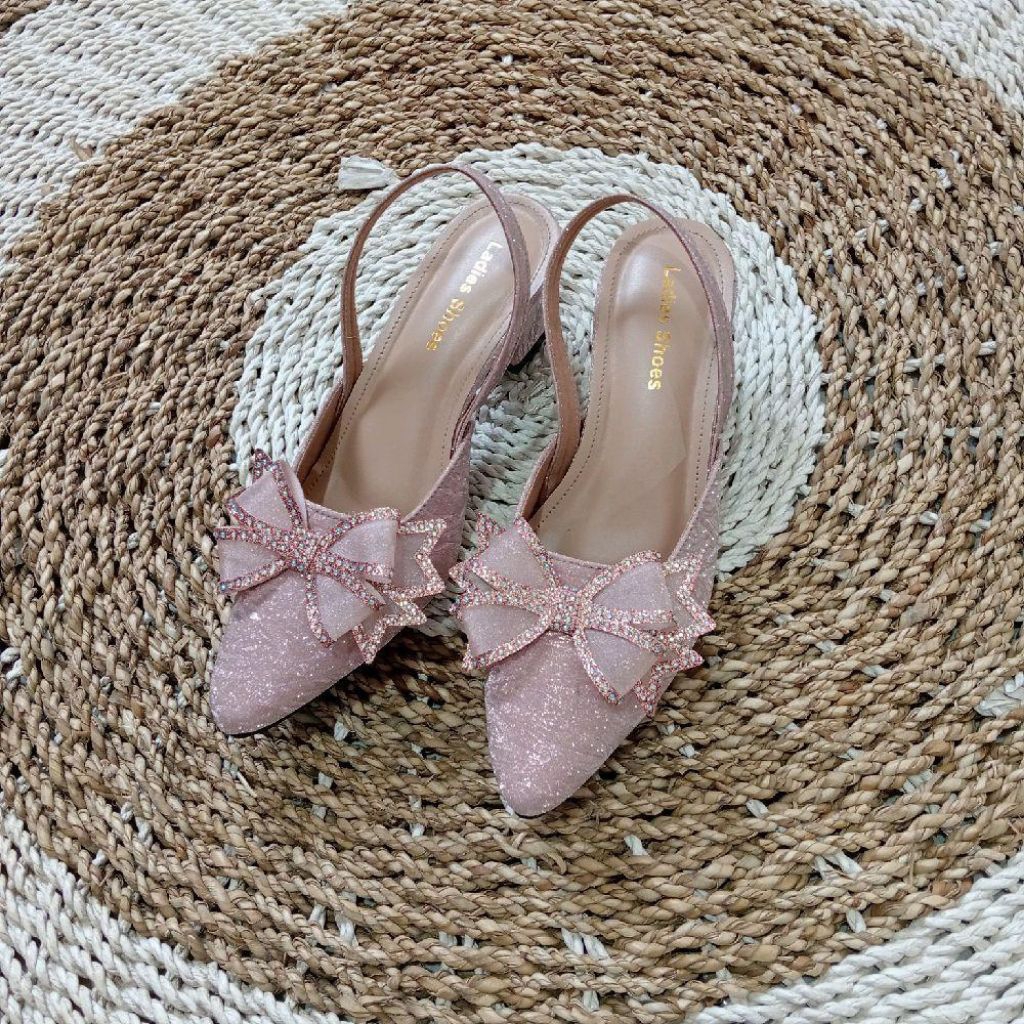 LSC - Sendal Heels Wanita Sendal Mules Pesta Heels Bapau Tinggi Hak 5 CM Heels Wedding Kondangan Wis
