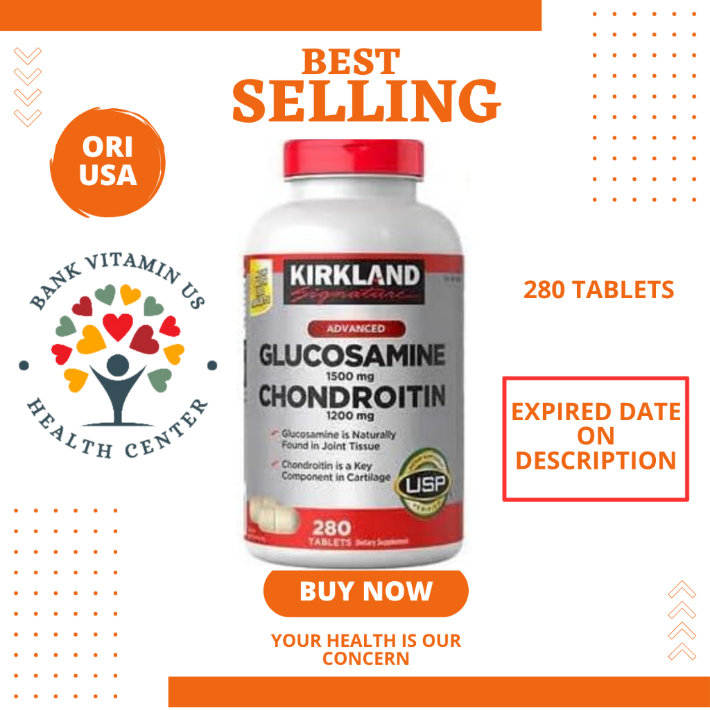 KIRKLAND - GLUCOSAMINE 1500 mg & CHONDROITIN 1200 mg Mendukung Mobilitas sendi mengurangi nyeri