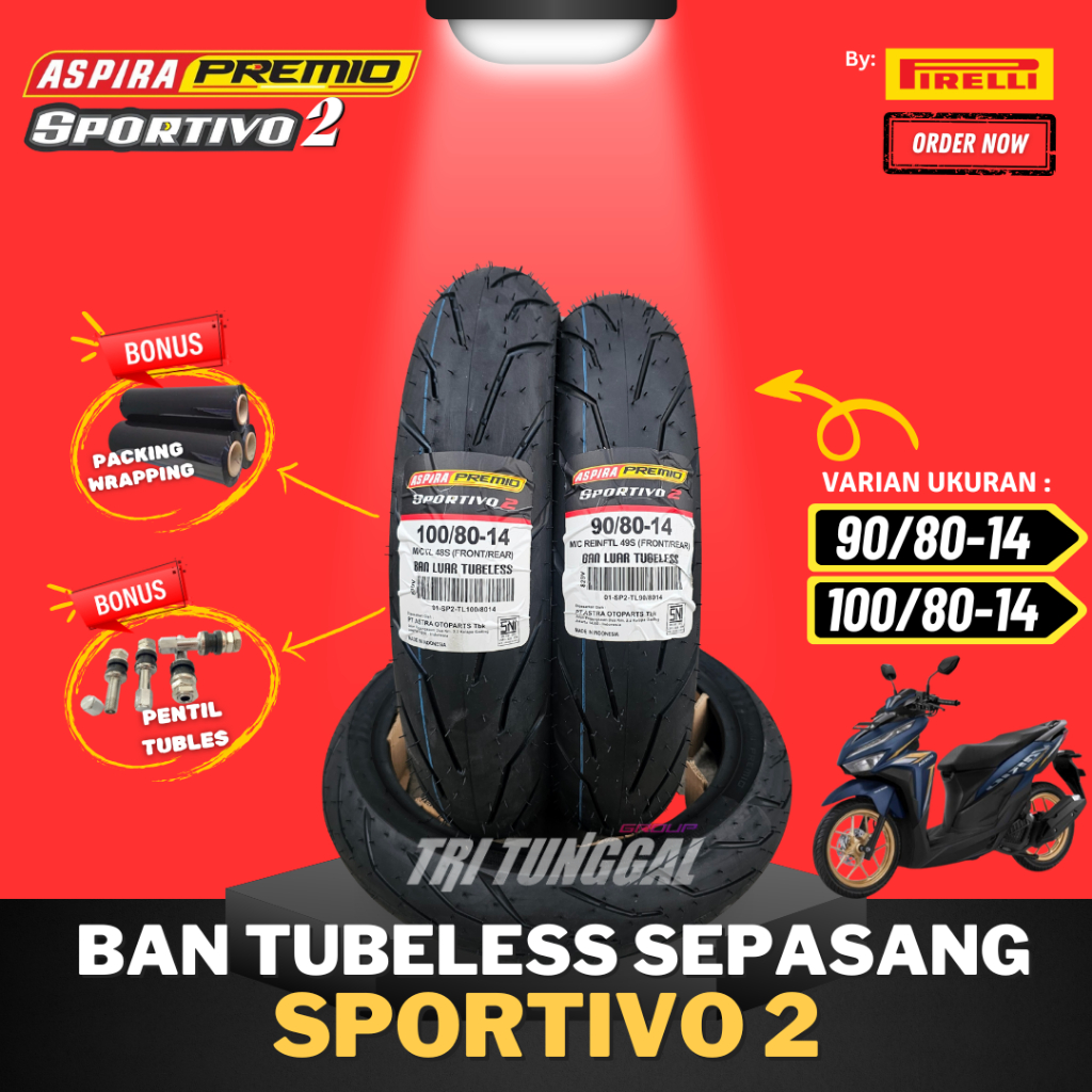 [PAKET SEPASANG] BAN ASPIRA PREMIO SPORTIVO 2 TUBELESS MEDIUM SOFT COMPOUND RING 14 / BAN MOTOR RING