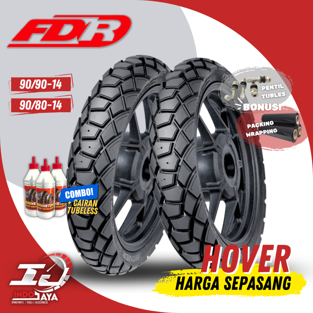 [HARGA SEPASANG] BAN LUAR TUBELESS FDR HOVER RING 14 ( 90/90-14 & 90/80-14 ) TUBLES / BAN MOTOR MATI
