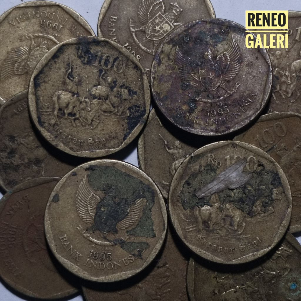 Jelek 100 Rupiah Karapan sapi Kuning Uang koin kuno logam Indonesia original asli tahun campur 1991 